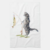 Kat met vis theedoek (Verticaal)