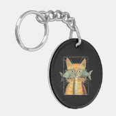 Kat met Vissenogen Kitten Grappige Kat Parodie Sleutelhanger (Voorkant Links)