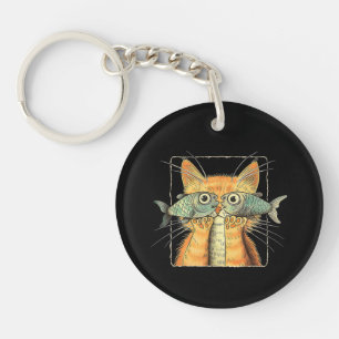 Kat met Vissenogen Kitten Grappige Kat Parodie Sleutelhanger