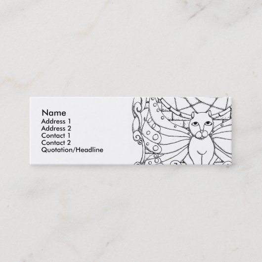 Kat met vleugelvleugels mini visitekaartje (Voorkant)
