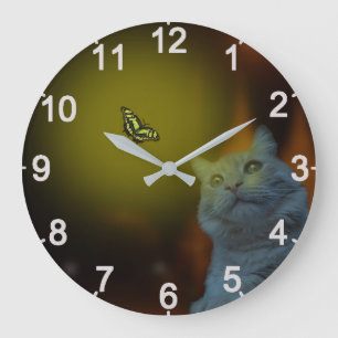 Kat met vlinder, grote wandklok