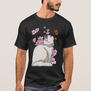 Kat Met Vlinder Japanse Sakura Kersenbloesem T-shirt