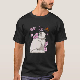 Kat Met Vlinder Japanse Sakura Kersenbloesem T-shirt