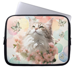 Kat met Vlinders Roze Pastels Laptop Sleeve