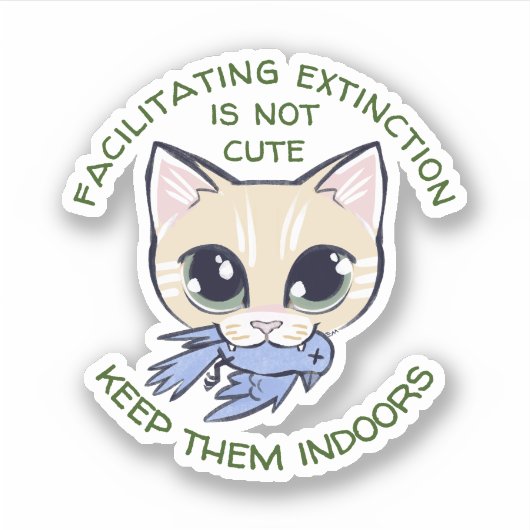 Kat met vogel in de mond sticker (Voorkant)