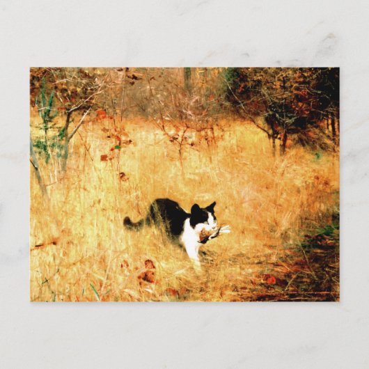 Kat met vogel in mond briefkaart (Voorkant)