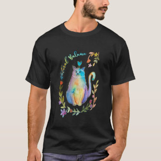 Kat met vogel op hoofd, harmonie tussen dieren, na t-shirt