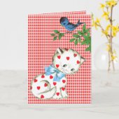  Kat met vogeldag Kaart (Gele Bloem)