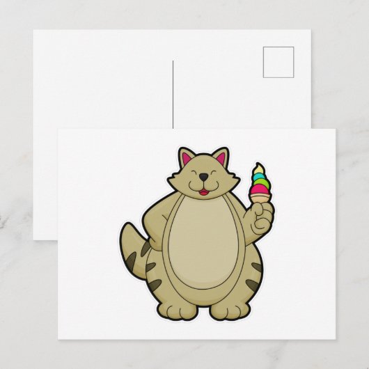 Kat met wafelijs briefkaart (Voorkant / Achterkant)