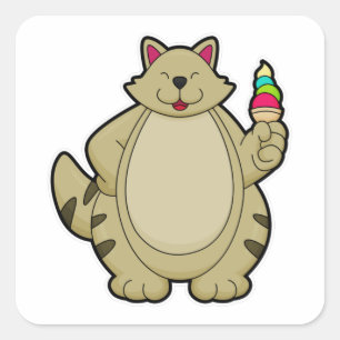 Kat met wafelijs vierkante sticker