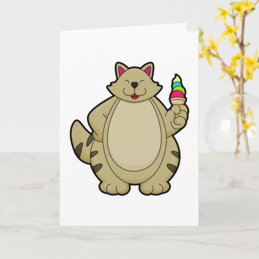 Kat met Waffel ijs Kaart (Gele Bloem)