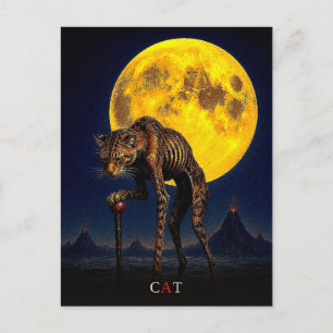 Kat met wandelstok gotische Surrealistiek Briefkaart
