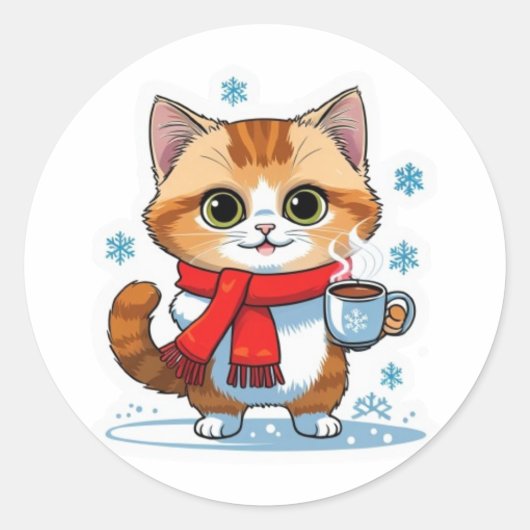 Kat met warme chocolademelk Sticker (Voorkant)