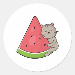 Kat met watermeloen ronde sticker