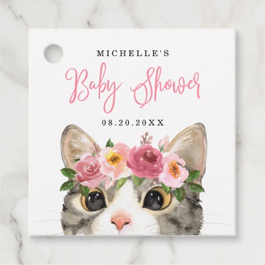 Kat met Waterverf, , Baby shower Bedankjes Labels (Voorkant)