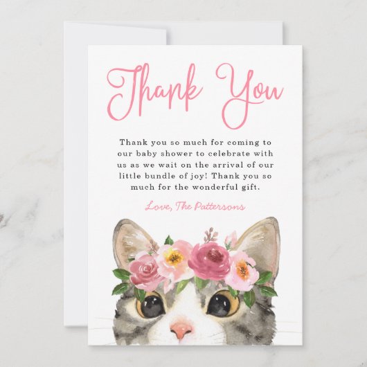 Kat met Waterverf, , Baby shower Bedankkaart (Voorkant)
