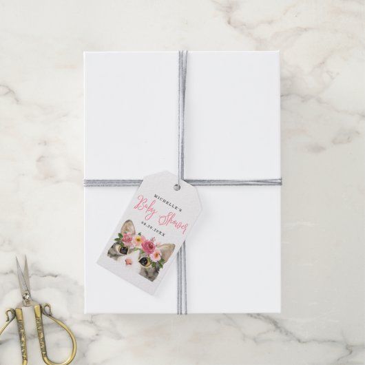 Kat met Waterverf, , Baby shower Cadeaulabel (Met Touw)