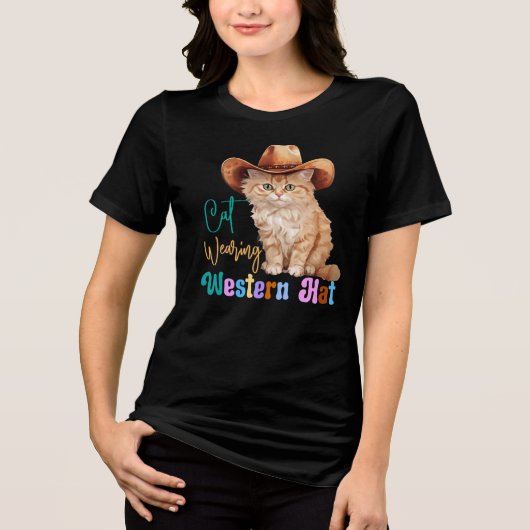 Kat met Western Pet-85246 Tri-Blend Shirt (Voorkant)