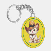 Kat met Western Pet Clipart-85247 Sleutelhanger (Voorkant Links)