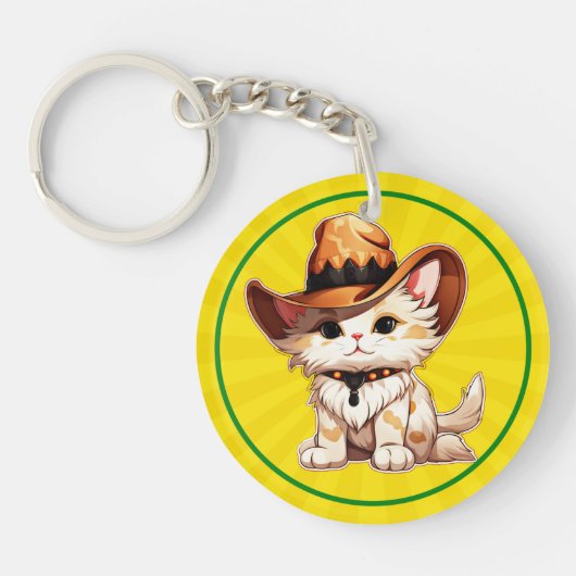 Kat met Western Pet Clipart-85247 Sleutelhanger (Voorkant)