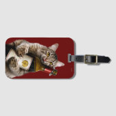 Kat met wijnfles bagagelabel (Voorkant (horizontaal))