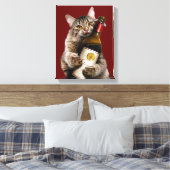 Kat met wijnfles canvas afdruk (Insitu (Slaapkamer))
