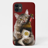 Kat met wijnfles Case-Mate iPhone case (Achterkant)