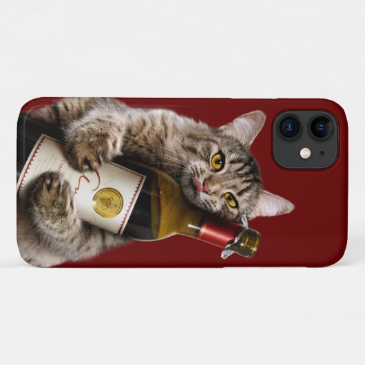 Kat met wijnfles Case-Mate iPhone case (Achterkant (horizontaal))