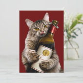 Kat met wijnfles kaart (Staand voorkant)