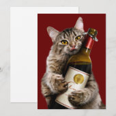 Kat met wijnfles kaart (Voorkant / Achterkant)
