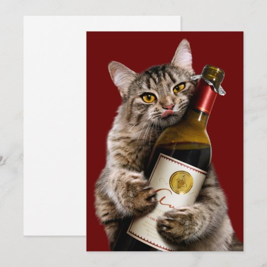 Kat met wijnfles kaart (Voorkant / Achterkant)