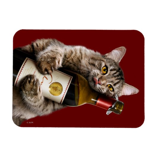 Kat met wijnfles magneet (Horizontaal)