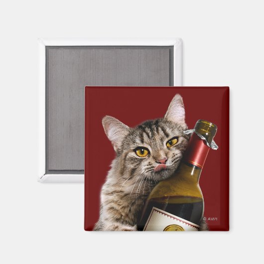 Kat met wijnfles magneet (Voorkant / Achterkant)