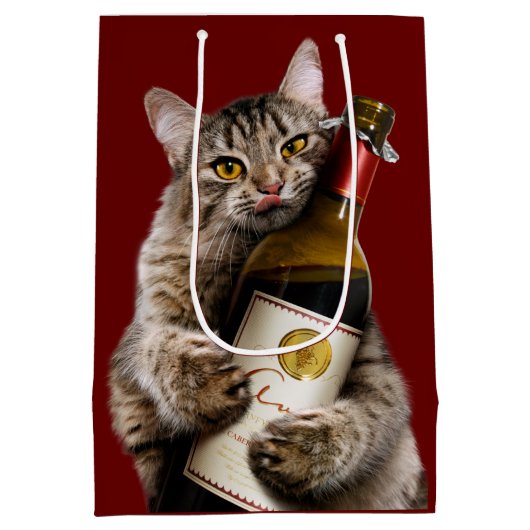 Kat met wijnfles medium cadeauzakje (Achterkant)