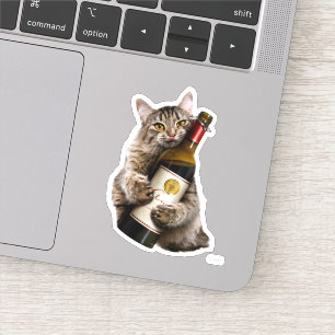 Kat met wijnfles sticker