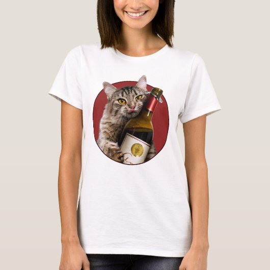 Kat met wijnfles t-shirt (Voorkant)