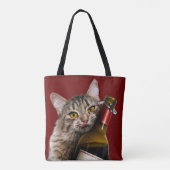Kat met wijnfles tote bag (Achterkant)