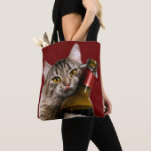 Kat met wijnfles tote bag (Dichtbij)