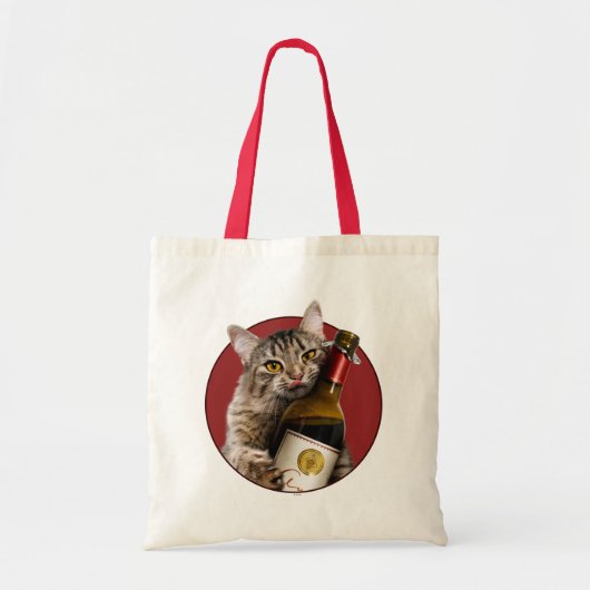 Kat met wijnfles tote bag (Voorkant)