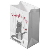 Kat met wijnglazen zingendag medium cadeauzakje (Voorkant Gekanteld)