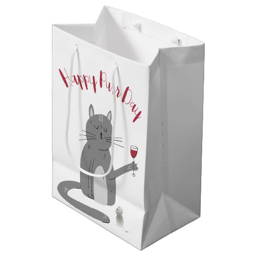 Kat met wijnglazen zingendag medium cadeauzakje (Voorkant Gekanteld)