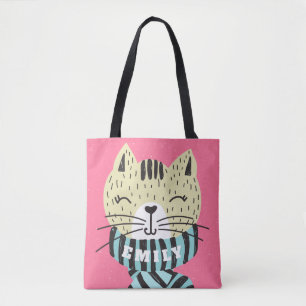 kat met wintersjaal tote bag