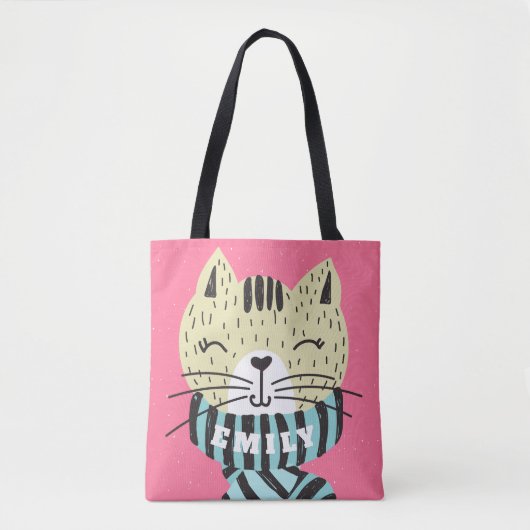 kat met wintersjaal tote bag (Voorkant)