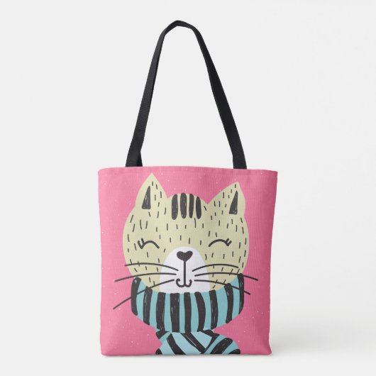 kat met wintersjaal tote bag (Achterkant)