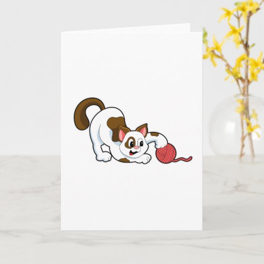 Kat met wolbal kaart (Gele Bloem)