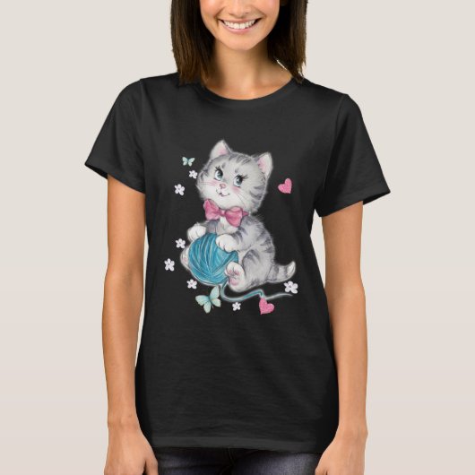 Kat met wollen bal T-shirt | Grappig katten liefhe (Voorkant)
