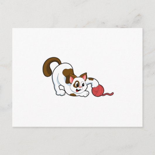 Kat met wolletje briefkaart (Voorkant)