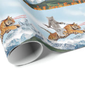 Kat met worstjes die de tijger besturen cadeaupapier (Rol Hoek)