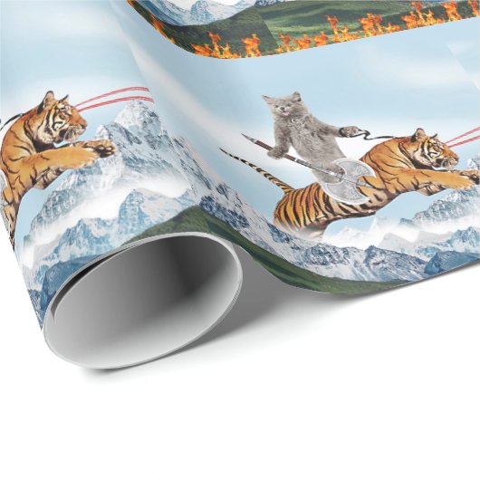 Kat met worstjes die de tijger besturen cadeaupapier (Rol Hoek)