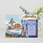 Kat met worstjes die de tijger besturen kaart (Staand voorkant)